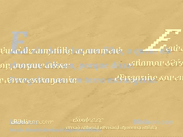 E ela deu à luz um filho, a quem ele chamou Gérson, porque disse: Peregrino sou em terra estrangeira.