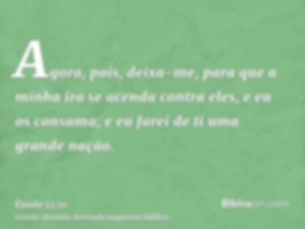 Agora, pois, deixa-me, para que a minha ira se acenda contra eles, e eu os consuma; e eu farei de ti uma grande nação.