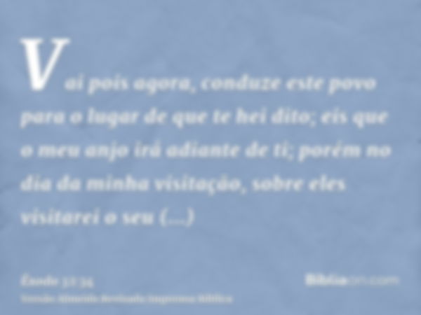 Vai pois agora, conduze este povo para o lugar de que te hei dito; eis que o meu anjo irá adiante de ti; porém no dia da minha visitação, sobre eles visitarei o