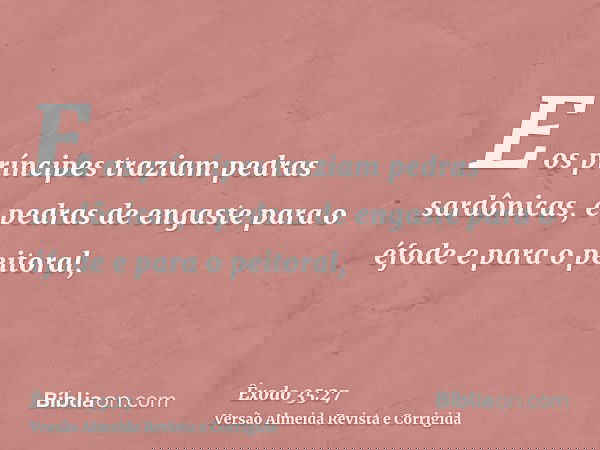E os príncipes traziam pedras sardônicas, e pedras de engaste para o éfode e para o peitoral,