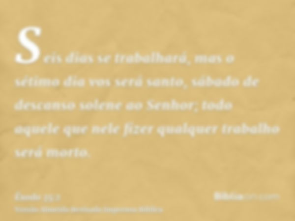 Seis dias se trabalhará, mas o sétimo dia vos será santo, sábado de descanso solene ao Senhor; todo aquele que nele fizer qualquer trabalho será morto.