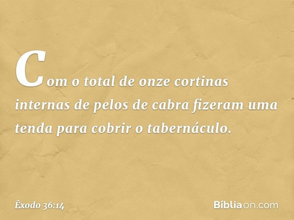 Com o total de onze cortinas internas de pelos de cabra fizeram uma tenda para cobrir o tabernáculo. -- Êxodo 36:14