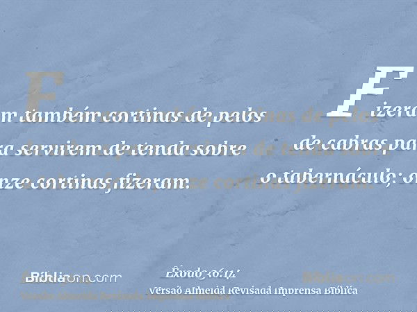 Fizeram também cortinas de pelos de cabras para servirem de tenda sobre o tabernáculo; onze cortinas fizeram.