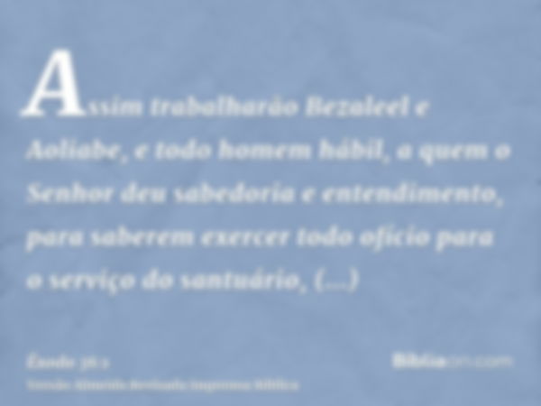 Assim trabalharão Bezaleel e Aoliabe, e todo homem hábil, a quem o Senhor deu sabedoria e entendimento, para saberem exercer todo ofício para o serviço do santu