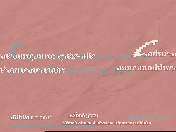 cobriu-a de ouro puro, e fez-lhe uma moldura de ouro ao redor.