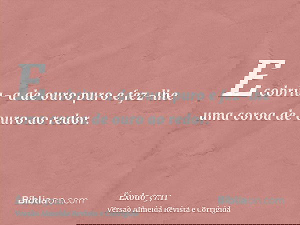 E cobriu-a de ouro puro e fez-lhe uma coroa de ouro ao redor.