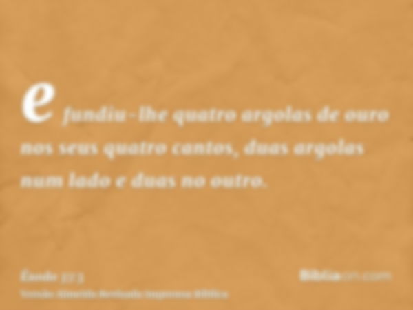 e fundiu-lhe quatro argolas de ouro nos seus quatro cantos, duas argolas num lado e duas no outro.