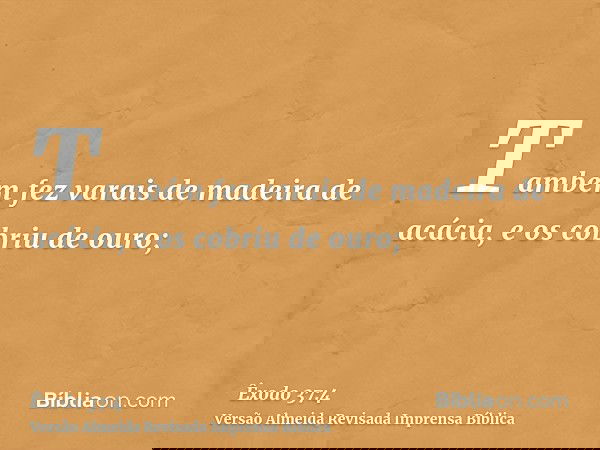 Também fez varais de madeira de acácia, e os cobriu de ouro;