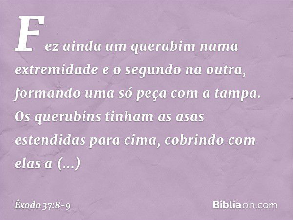 Fez ainda um querubim numa extremi­dade e o segundo na outra, formando uma só peça com a tampa. Os querubins tinham as asas estendidas para cima, cobrindo com e