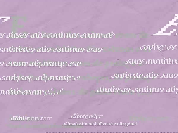 E as bases das colunas eram de cobre; os colchetes das colunas e as suas molduras eram de prata; e a coberta das suas cabeças, de prata; e todas as colunas do p