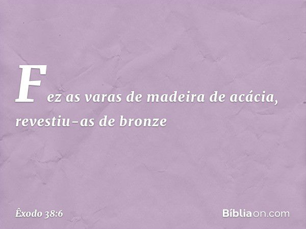 Fez as varas de madeira de acácia, revestiu-as de bron­ze -- Êxodo 38:6