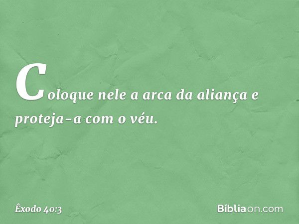 Coloque nele a arca da aliança e proteja-a com o véu. -- Êxodo 40:3