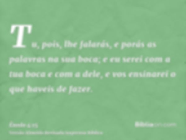 Tu, pois, lhe falarás, e porás as palavras na sua boca; e eu serei com a tua boca e com a dele, e vos ensinarei o que haveis de fazer.