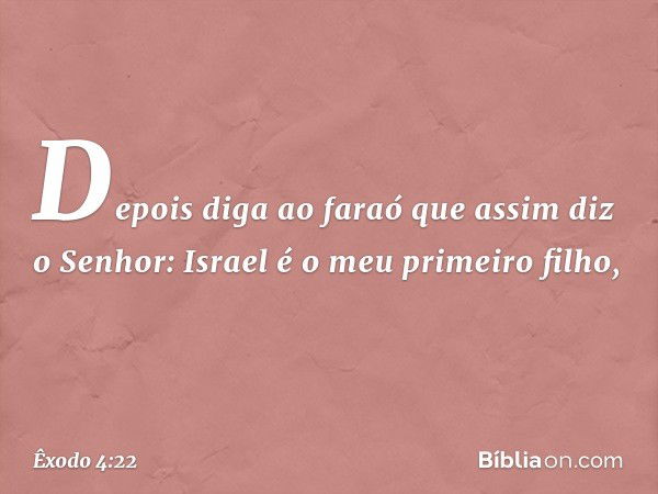 Depois diga ao faraó que assim diz o Senhor: Israel é o meu primeiro filho, -- Êxodo 4:22