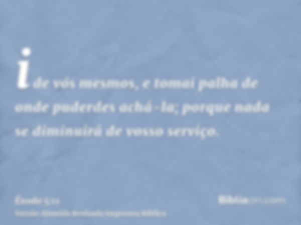 ide vós mesmos, e tomai palha de onde puderdes achá-la; porque nada se diminuirá de vosso serviço.