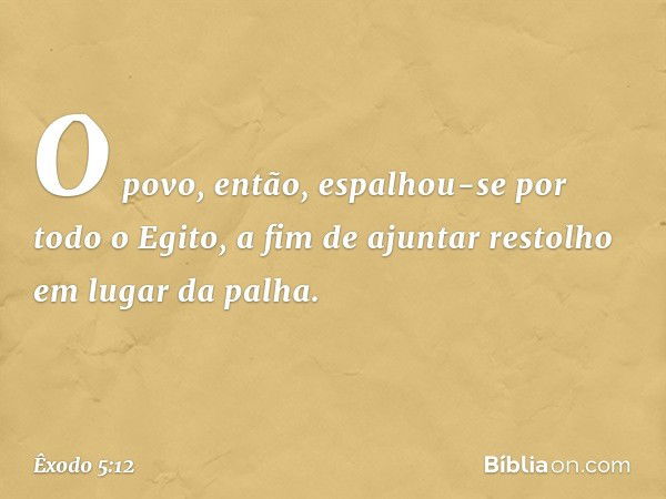 O povo, então, espalhou-se por todo o Egito, a fim de ajuntar restolho em lugar da palha. -- Êxodo 5:12