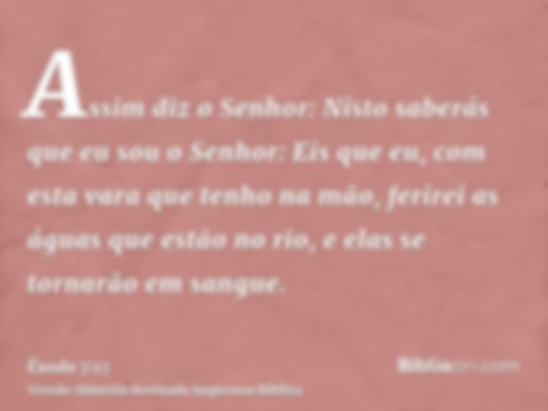 Assim diz o Senhor: Nisto saberás que eu sou o Senhor: Eis que eu, com esta vara que tenho na mão, ferirei as águas que estão no rio, e elas se tornarão em sang