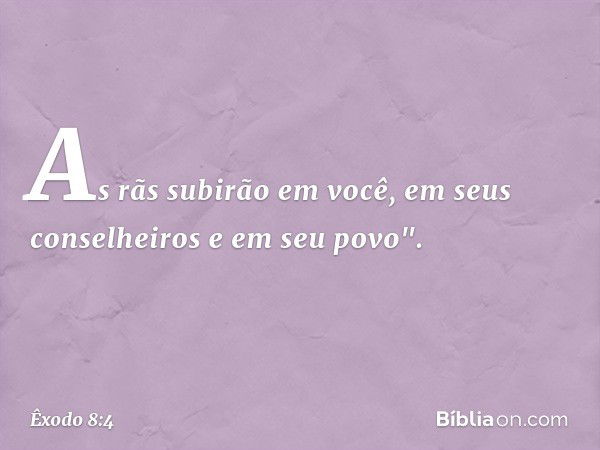 As rãs subirão em você, em seus conselheiros e em seu povo". -- Êxodo 8:4