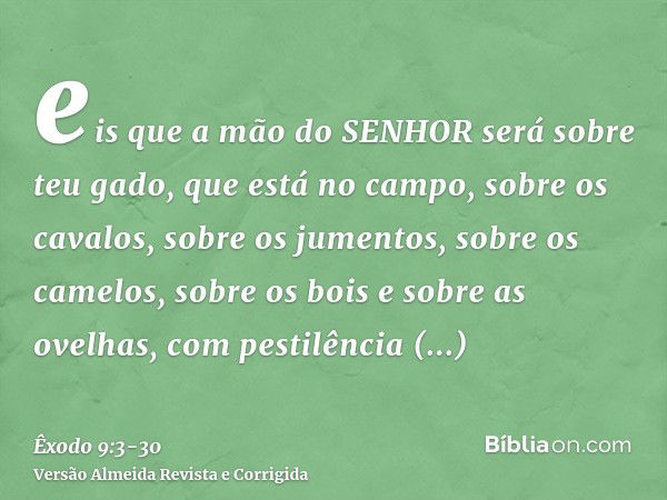 eis que a mão do SENHOR será sobre teu gado, que está no campo, sobre os cavalos, sobre os jumentos, sobre os camelos, sobre os bois e sobre as ovelhas, com pes