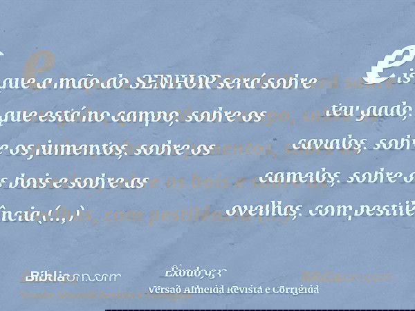 eis que a mão do SENHOR será sobre teu gado, que está no campo, sobre os cavalos, sobre os jumentos, sobre os camelos, sobre os bois e sobre as ovelhas, com pes