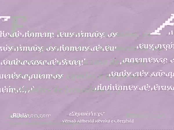 Filho do homem, teus irmãos, os teus próprios irmãos, os homens de teu parentesco, e toda a casa de Israel, todos eles são aqueles a quem os habitantes de Jerus