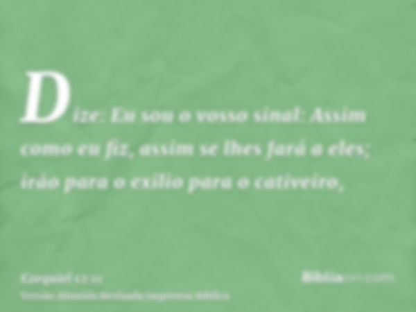 Dize: Eu sou o vosso sinal: Assim como eu fiz, assim se lhes fará a eles; irão para o exilio para o cativeiro,