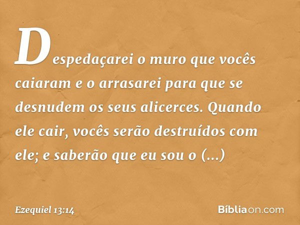 Despedaçarei o muro que vocês caiaram e o arrasarei para que se desnudem os seus alicerces. Quando ele cair, vocês serão destruídos com ele; e saberão que eu so