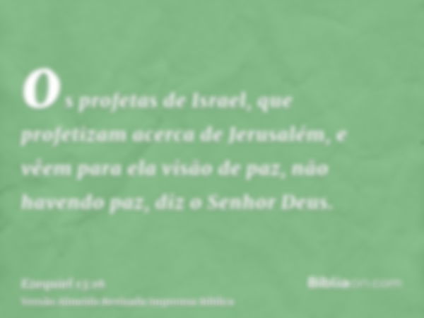 os profetas de Israel, que profetizam acerca de Jerusalém, e vêem para ela visão de paz, não havendo paz, diz o Senhor Deus.