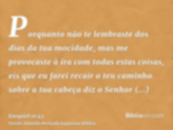 Porquanto não te lembraste dos dias da tua mocidade, mas me provocaste à ira com todas estas coisas, eis que eu farei recair o teu caminho sobre a tua cabeça di