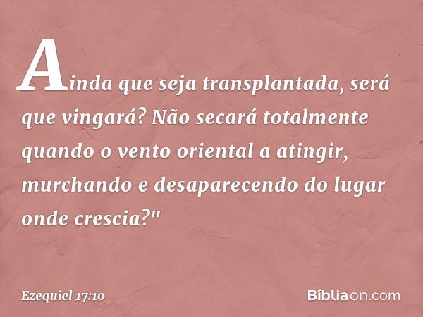 Ain­da que seja transplantada, será que vingará? Não secará totalmente quando o vento orien­tal a atingir, murchando e desaparecendo do lugar onde crescia?" -- 