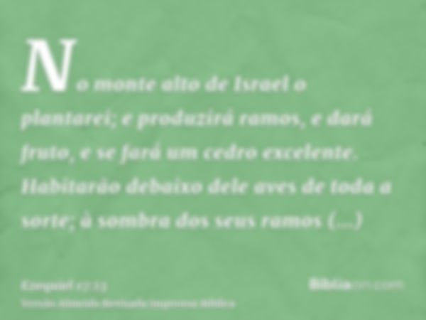 No monte alto de Israel o plantarei; e produzirá ramos, e dará fruto, e se fará um cedro excelente. Habitarão debaixo dele aves de toda a sorte; à sombra dos se