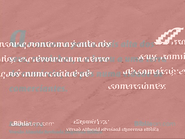arrancou a ponta mais alta dos seus, raminhos, e a levou a uma terra de comércio; e a pôs numa cidade de comerciantes.