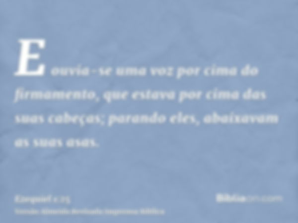 E ouvia-se uma voz por cima do firmamento, que estava por cima das suas cabeças; parando eles, abaixavam as suas asas.