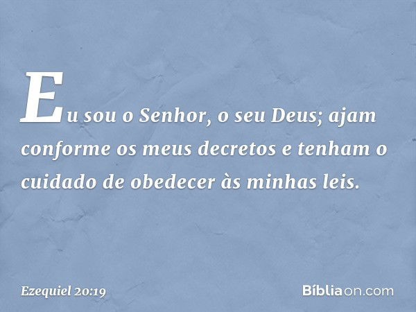 Eu sou o Senhor, o seu Deus; ajam conforme os meus decretos e tenham o cuidado de obedecer às minhas leis. -- Ezequiel 20:19