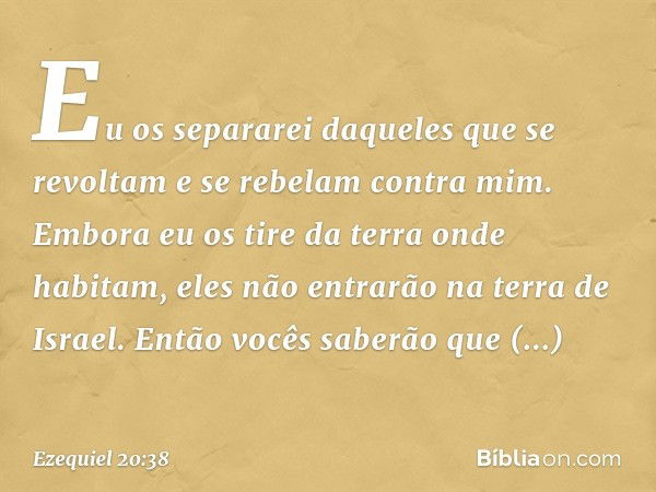 Eu os separarei daqueles que se revoltam e se rebelam contra mim. Embora eu os tire da terra onde habitam, eles não entrarão na terra de Israel. Então vocês sab