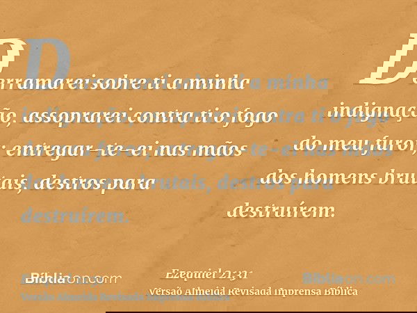 Derramarei sobre ti a minha indignação, assoprarei contra ti o fogo do meu furor; entregar-te-ei nas mãos dos homens brutais, destros para destruírem.