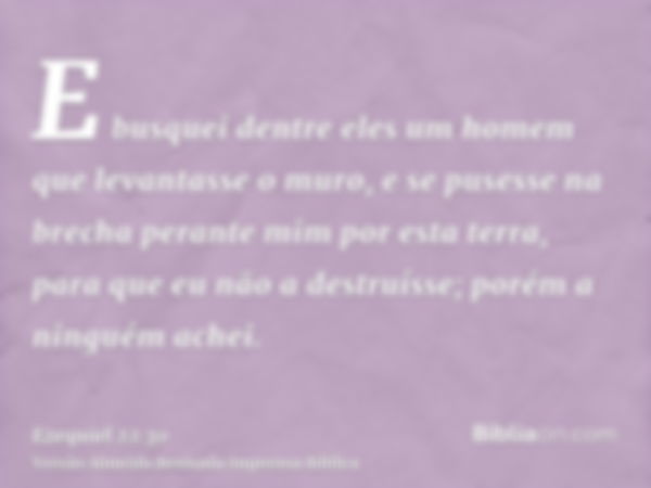 E busquei dentre eles um homem que levantasse o muro, e se pusesse na brecha perante mim por esta terra, para que eu não a destruísse; porém a ninguém achei.