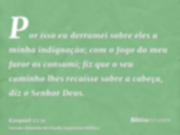 Por isso eu derramei sobre eles a minha indignação; com o fogo do meu furor os consumi; fiz que o seu caminho lhes recaísse sobre a cabeça, diz o Senhor Deus.