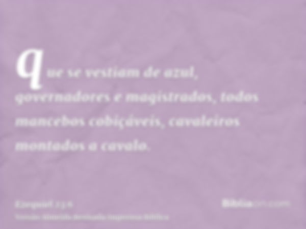 que se vestiam de azul, governadores e magistrados, todos mancebos cobiçáveis, cavaleiros montados a cavalo.