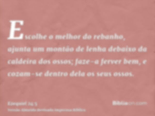 Escolhe o melhor do rebanho, ajunta um montão de lenha debaixo da caldeira dos ossos; faze-a ferver bem, e cozam-se dentro dela os seus ossos.