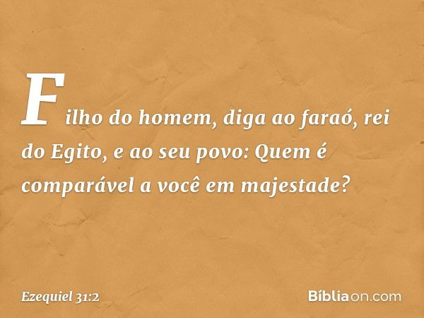 "Filho do homem, diga ao faraó, rei do Egito, e ao seu povo:
"Quem é comparável a você
em majestade? -- Ezequiel 31:2