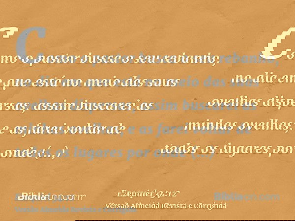 Como o pastor busca o seu rebanho, no dia em que está no meio das suas ovelhas dispersas, assim buscarei as minhas ovelhas; e as farei voltar de todos os lugare