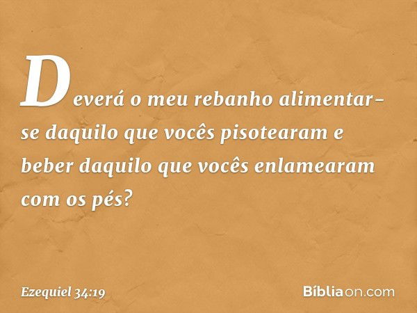 Deverá o meu rebanho alimentar-se daquilo que vocês pisotearam e beber daquilo que vocês enlamearam com os pés? -- Ezequiel 34:19