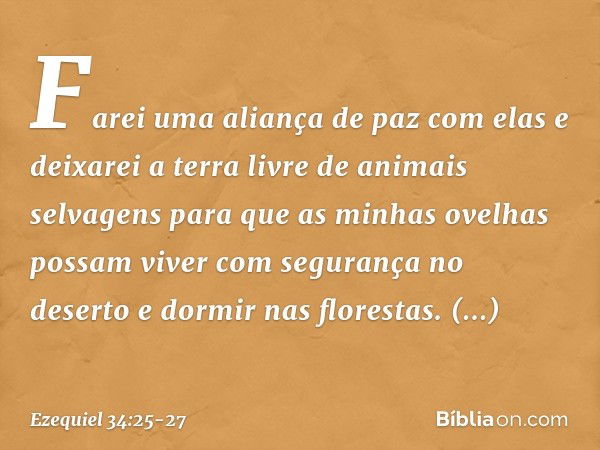 "Farei uma aliança de paz com elas e deixarei a terra livre de animais selvagens para que as minhas ovelhas possam viver com segurança no deserto e dormir nas f