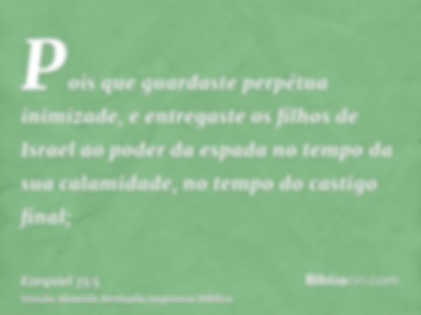 Pois que guardaste perpétua inimizade, e entregaste os filhos de Israel ao poder da espada no tempo da sua calamidade, no tempo do castigo final;