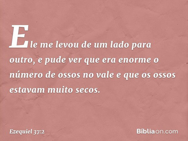 Ele me levou de um lado para outro, e pude ver que era enorme o número de ossos no vale e que os ossos estavam muito secos. -- Ezequiel 37:2