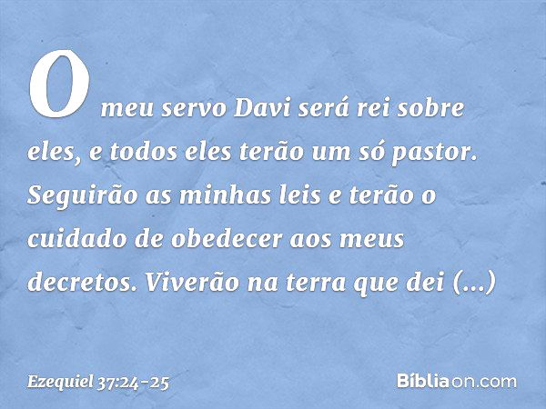 "O meu servo Davi será rei sobre eles, e todos eles terão um só pastor. Seguirão as minhas leis e terão o cuidado de obedecer aos meus decretos. Viverão na terr