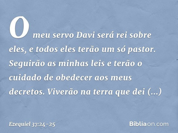 "O meu servo Davi será rei sobre eles, e todos eles terão um só pastor. Seguirão as minhas leis e terão o cuidado de obedecer aos meus decretos. Viverão na terr