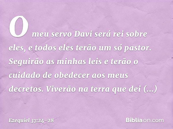 "O meu servo Davi será rei sobre eles, e todos eles terão um só pastor. Seguirão as minhas leis e terão o cuidado de obedecer aos meus decretos. Viverão na terr