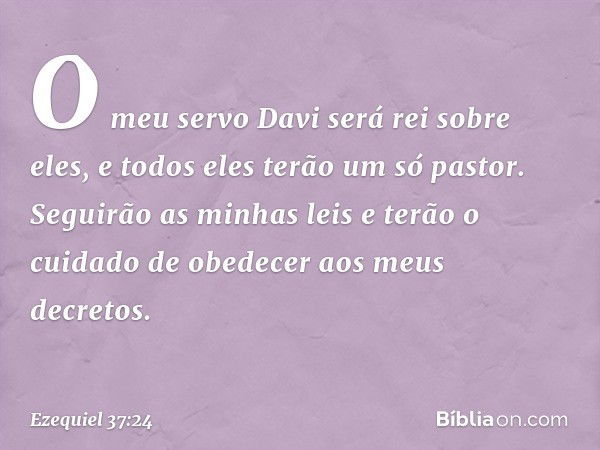 "O meu servo Davi será rei sobre eles, e todos eles terão um só pastor. Seguirão as minhas leis e terão o cuidado de obedecer aos meus decretos. -- Ezequiel 37: